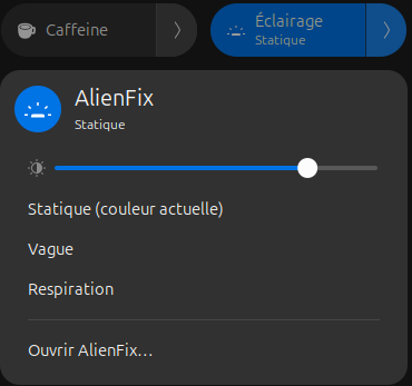 The lighting toggle in GNOME Quick Settings