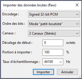 Import de données brut - Audacity